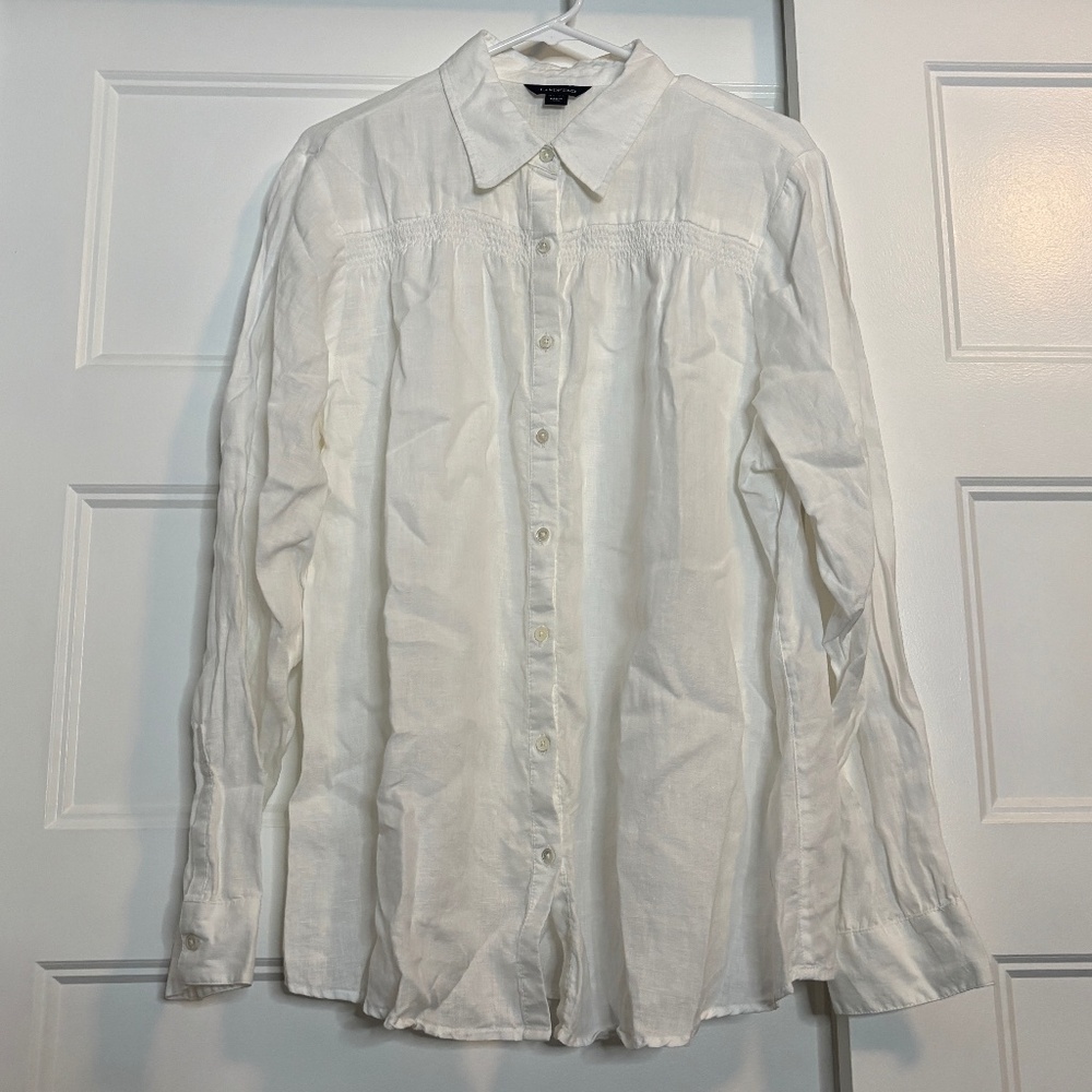 🚨 Clearance 🚨 Lands' End Button Up Linen Shirt with Smocking White